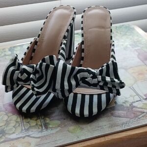 Striped Black and White Women's Heels